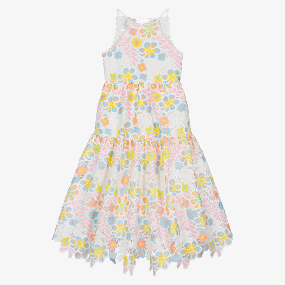 Marlo Kids-Girls White Floral Embroidered Lace Maxi Dress | Childrensalon Outlet