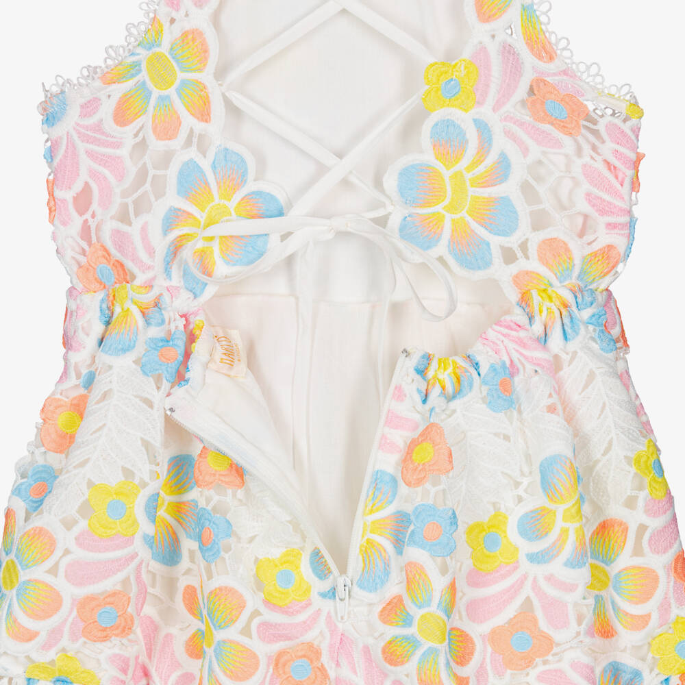 Marlo Kids-Girls White Floral Embroidered Lace Maxi Dress | Childrensalon Outlet