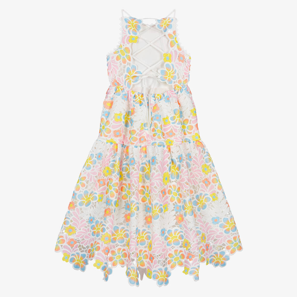 Marlo Kids-Girls White Floral Embroidered Lace Maxi Dress | Childrensalon Outlet