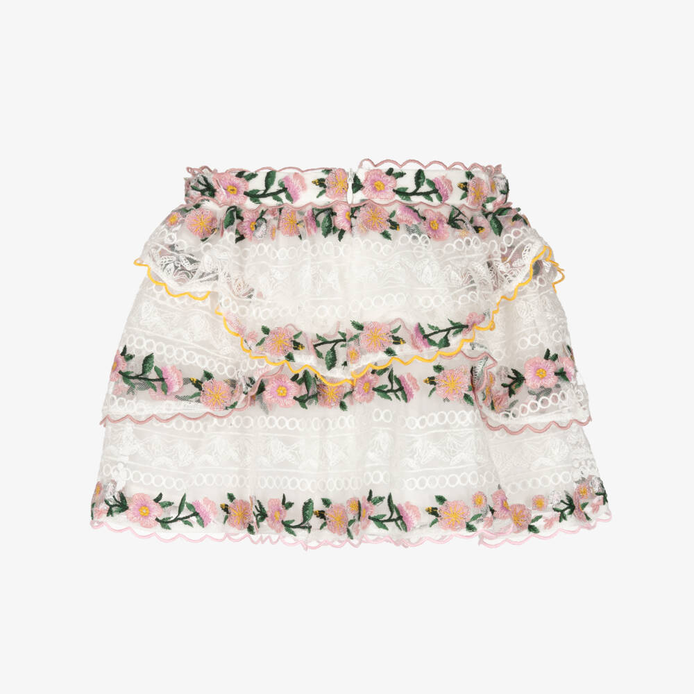 Marlo Kids-Юбка белая кружевная с цветочной вышивкой для девочек | Childrensalon Outlet