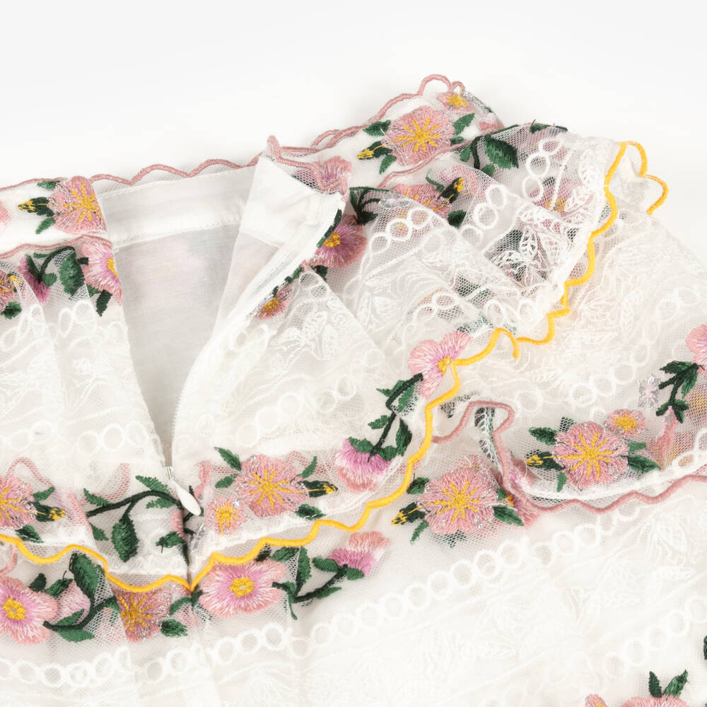 Marlo Kids-Юбка белая кружевная с цветочной вышивкой для девочек | Childrensalon Outlet