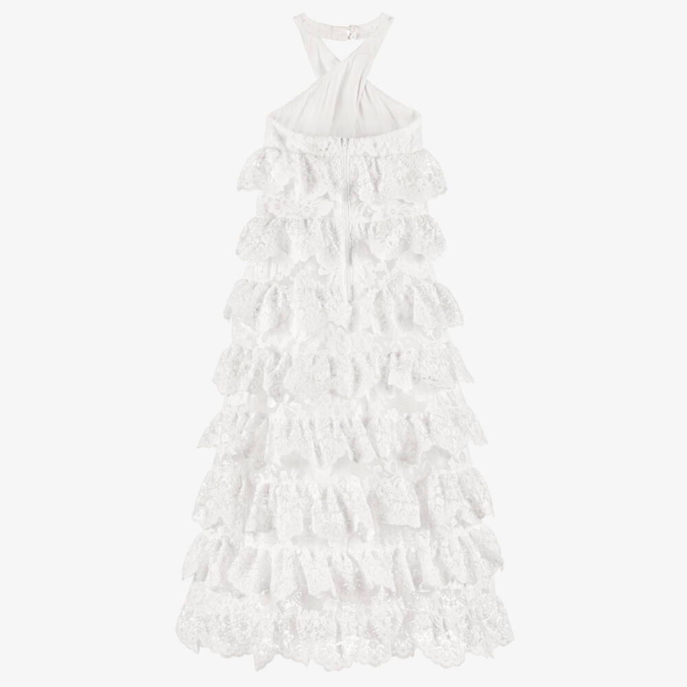 Marlo Kids-Girls White Tiered Lace Ruffle Maxi Dress | Childrensalon Outlet