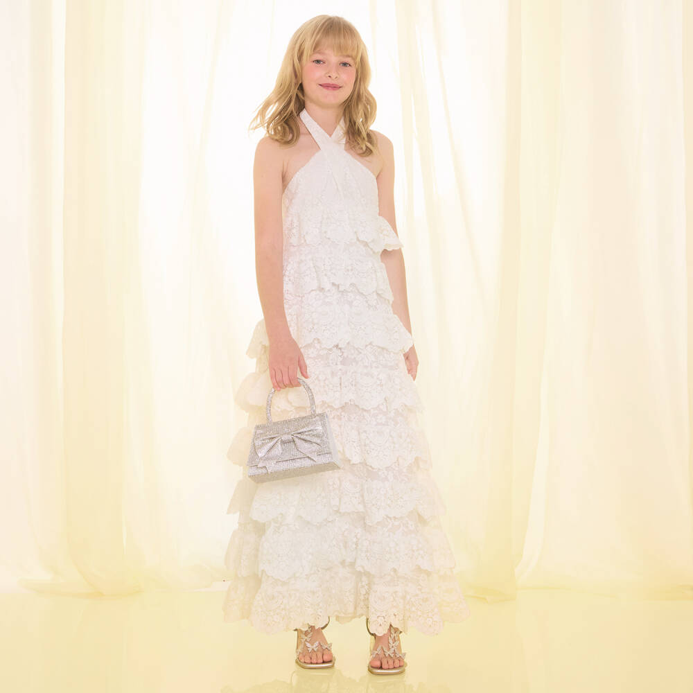Marlo Kids-Girls White Tiered Lace Ruffle Maxi Dress | Childrensalon Outlet
