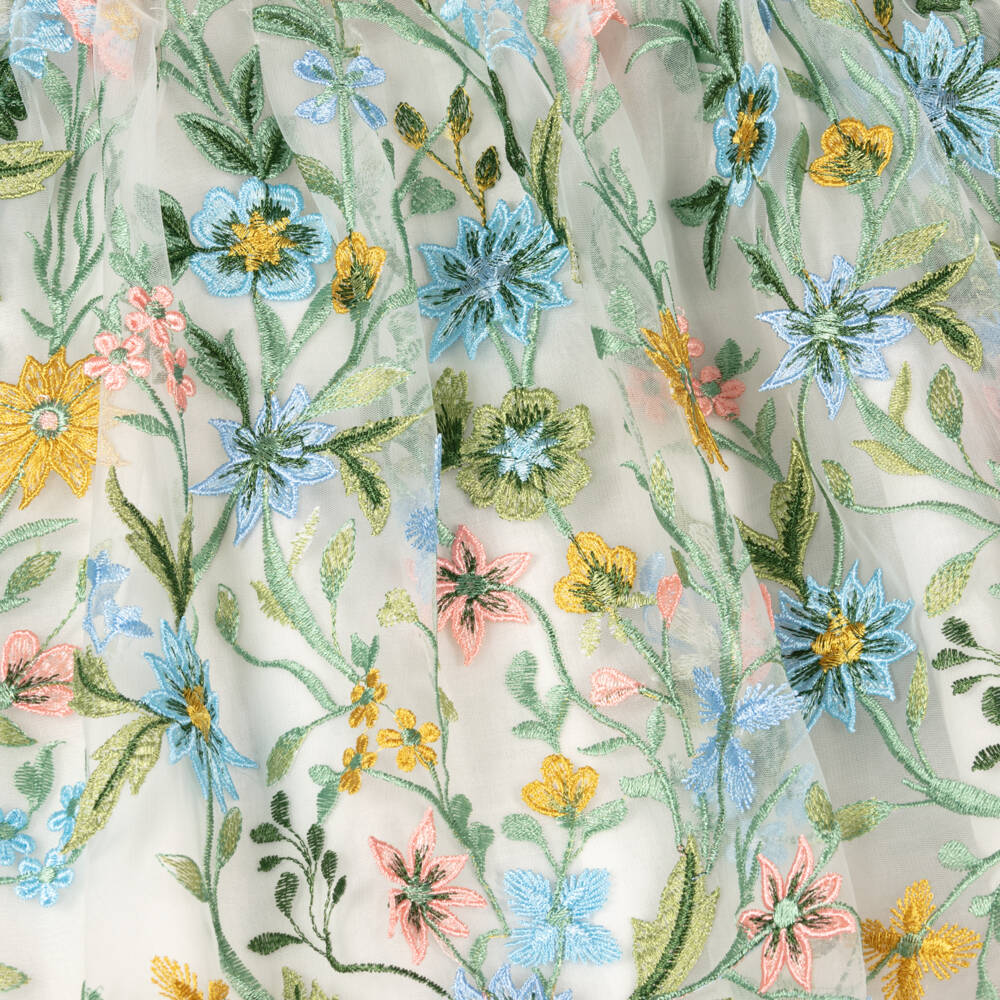 Marlo Kids-Girls White Tulle Dress with Floral Embroidery | Childrensalon Outlet