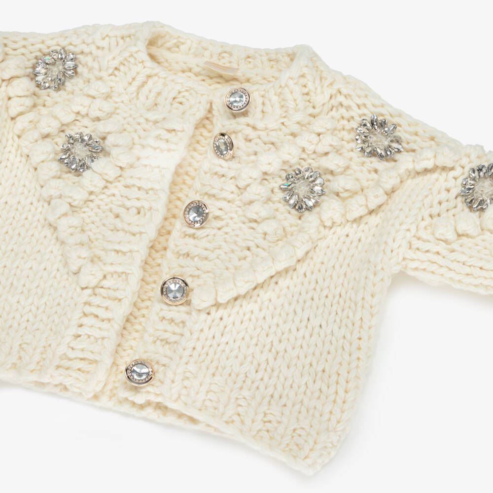 Marlo Kids-Ivory Knitted Jewel Cardigan | Childrensalon Outlet