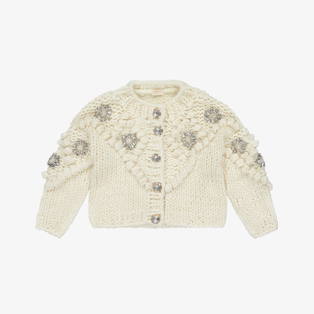 Marlo Kids-Ivory Knitted Jewel Cardigan | Childrensalon Outlet