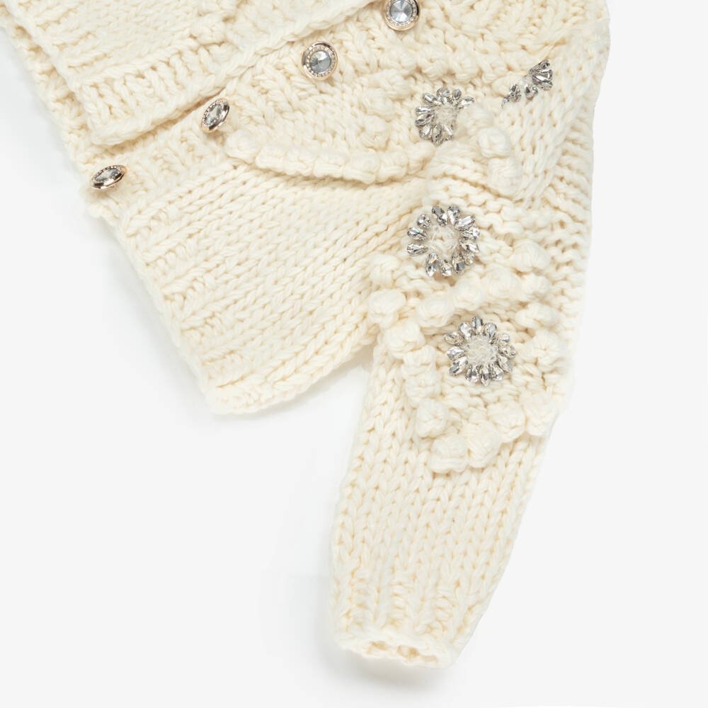 Marlo Kids-Ivory Knitted Jewel Cardigan | Childrensalon Outlet