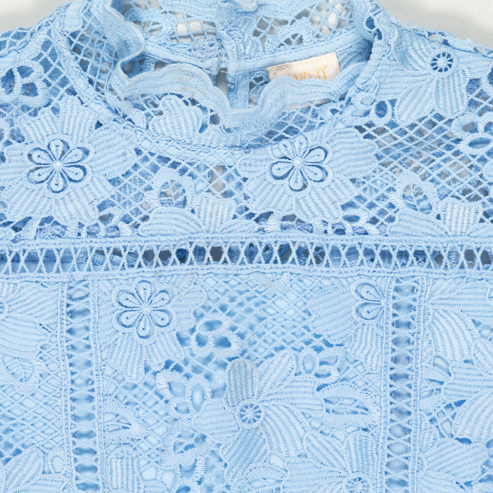 Marlo Kids-Preloved Girls Blue Guipure Lace Floral Dress (9-10 years) | Childrensalon Outlet