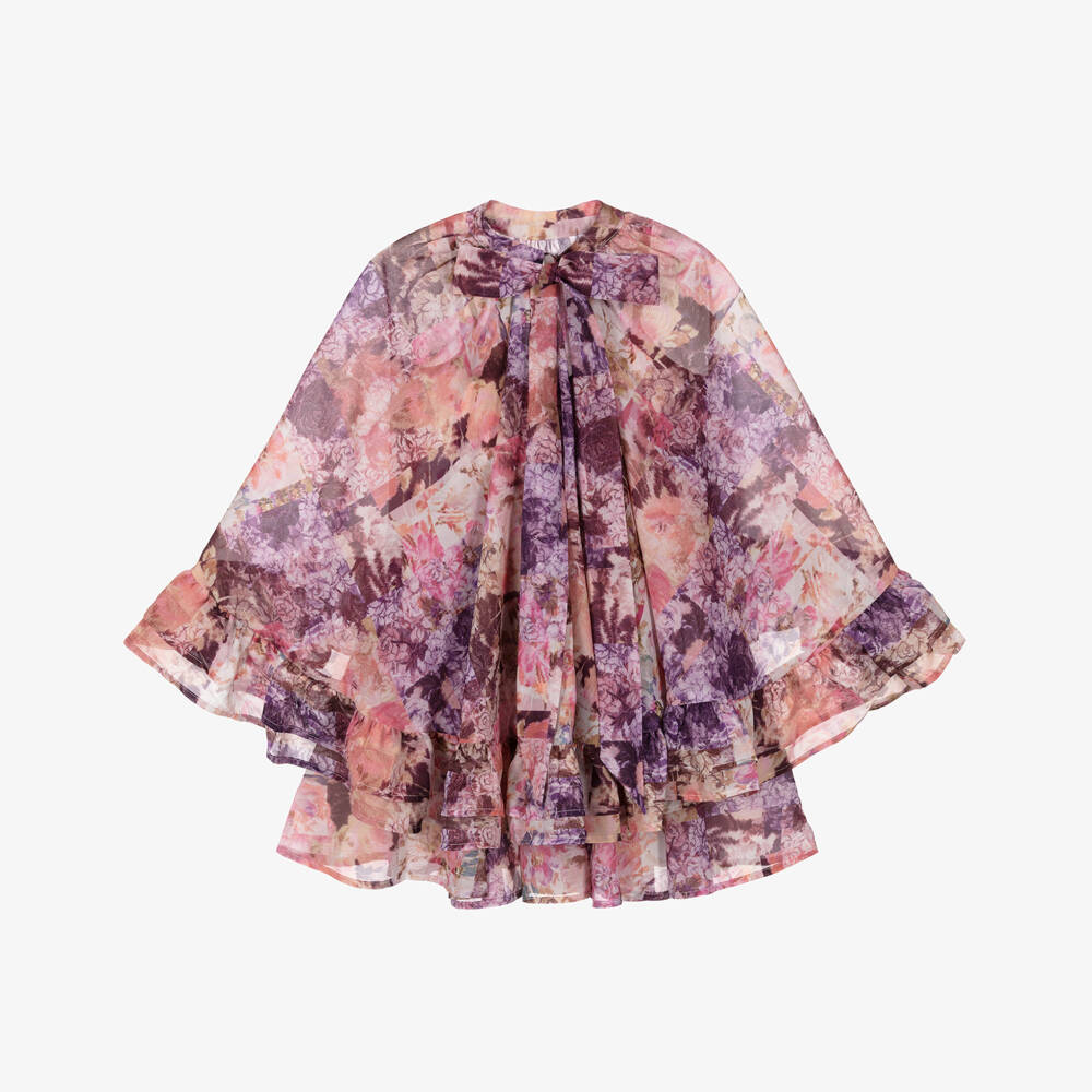 Marlo Kids-Purple Floral Cape Dress | Childrensalon Outlet