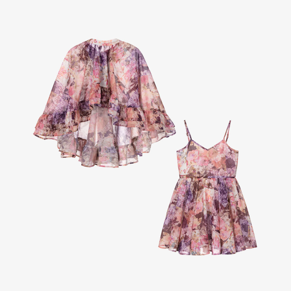 Marlo Kids-Purple Floral Cape Dress | Childrensalon Outlet
