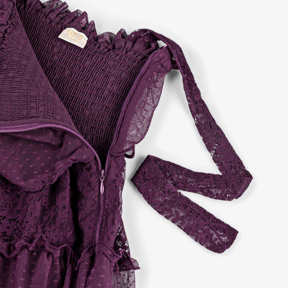 Marlo Kids-Purple Plum Tulle Tiered Lace Strappy Dress | Childrensalon Outlet