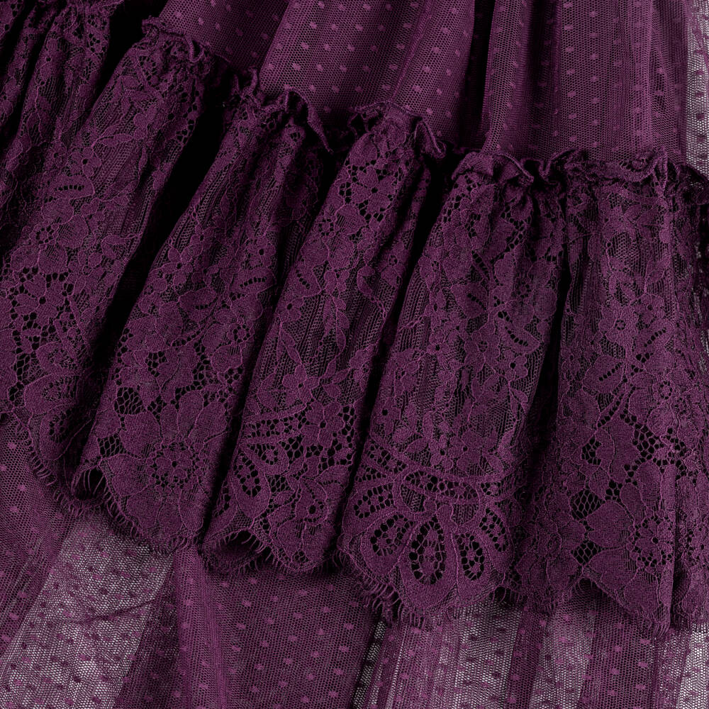 Marlo Kids-Purple Plum Tulle Tiered Lace Strappy Dress | Childrensalon Outlet