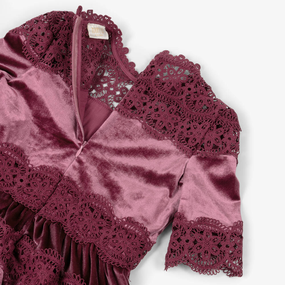 Marlo Kids-Red Burgandy Lace Velvet Dress | Childrensalon Outlet