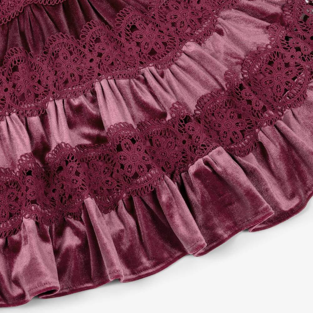 Marlo Kids-Red Burgandy Lace Velvet Dress | Childrensalon Outlet
