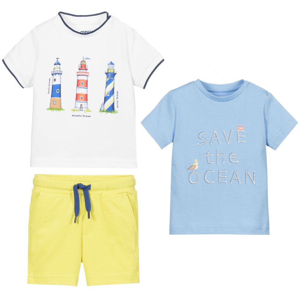 Mayoral - 3 Piece Cotton Shorts Set | Childrensalon