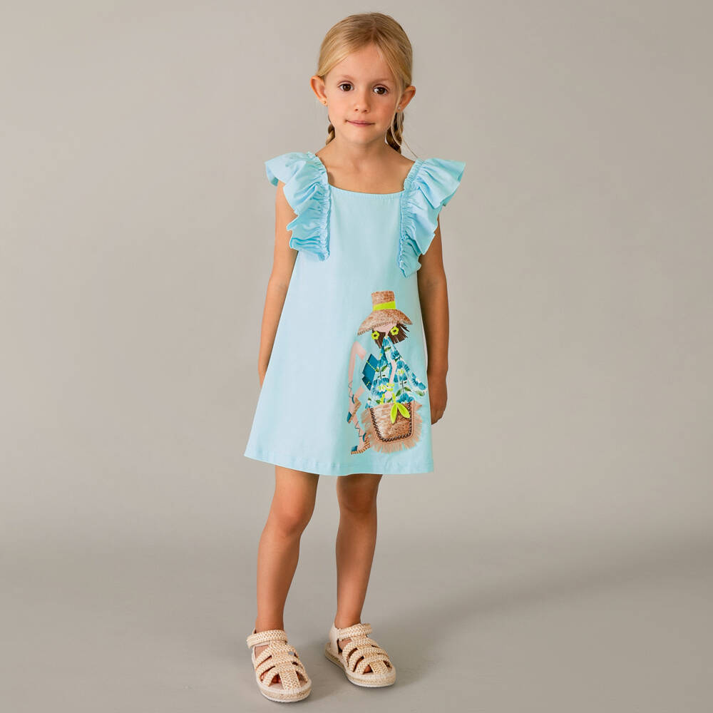 Mayoral-Aqua Blue Graphic Dress | Childrensalon Outlet
