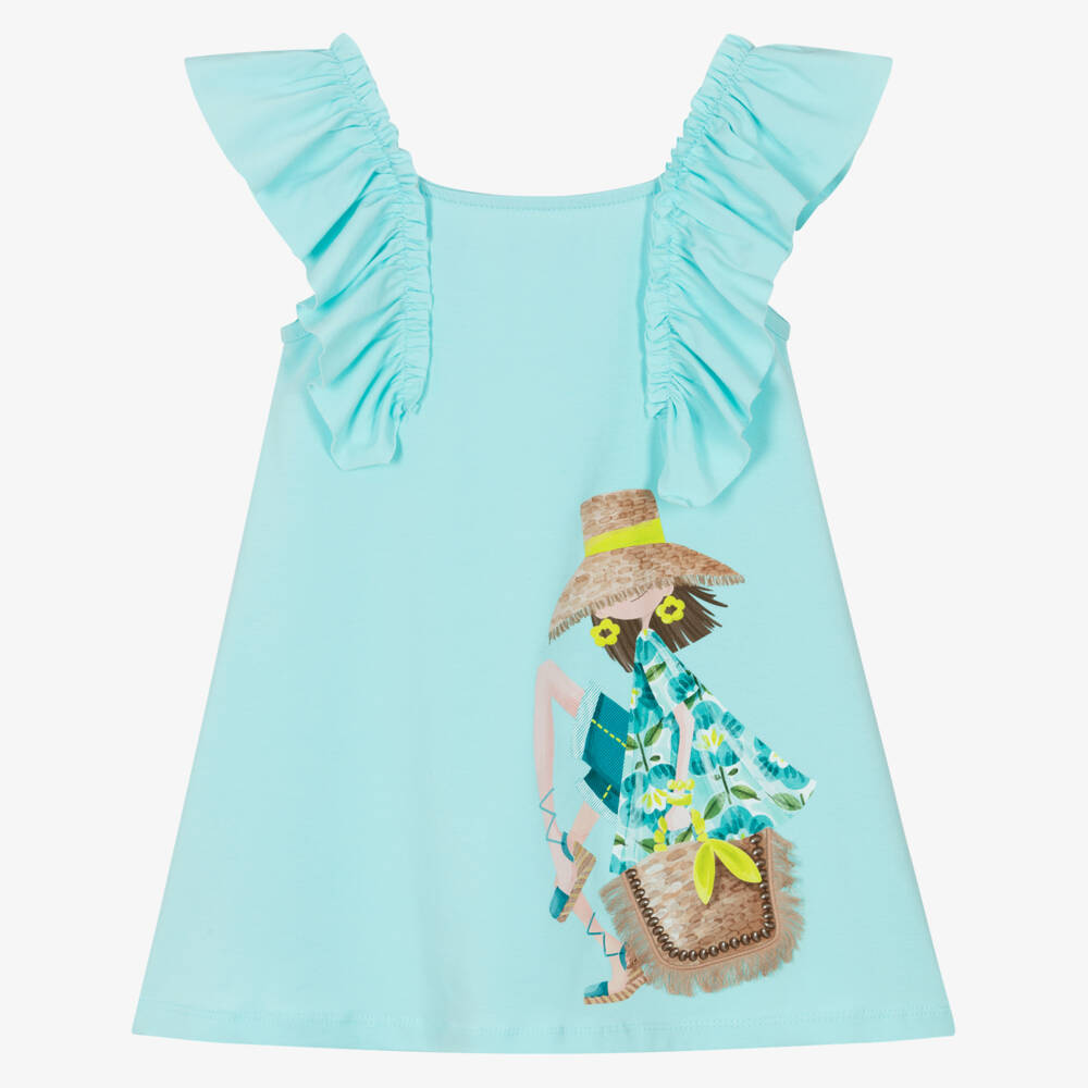 Mayoral-Aqua Blue Graphic Dress | Childrensalon Outlet