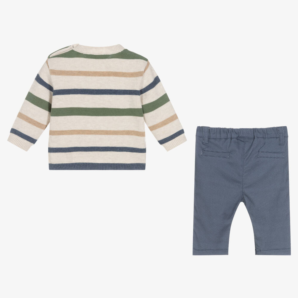 Mayoral Newborn-Baby Beige & Blue Trouser Set | Childrensalon Outlet