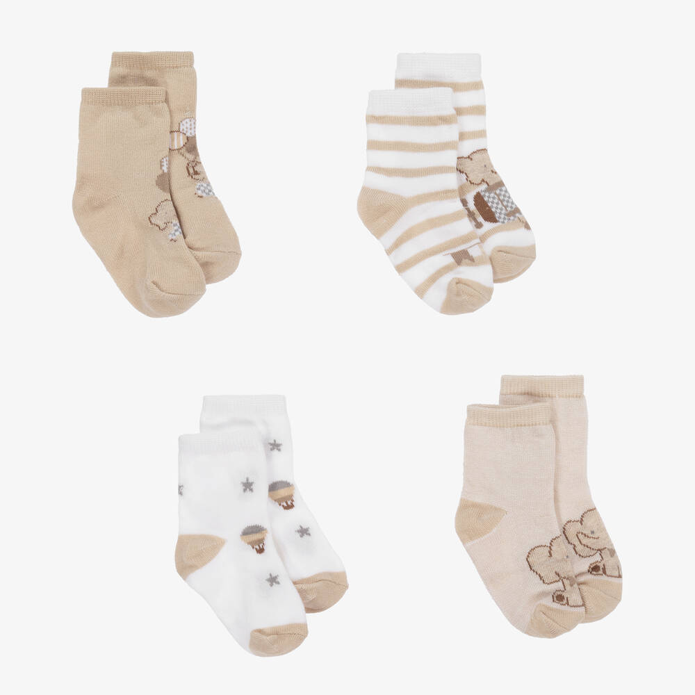 Mayoral Newborn-Baby Beige Cotton Socks (4 Pack) | Childrensalon Outlet