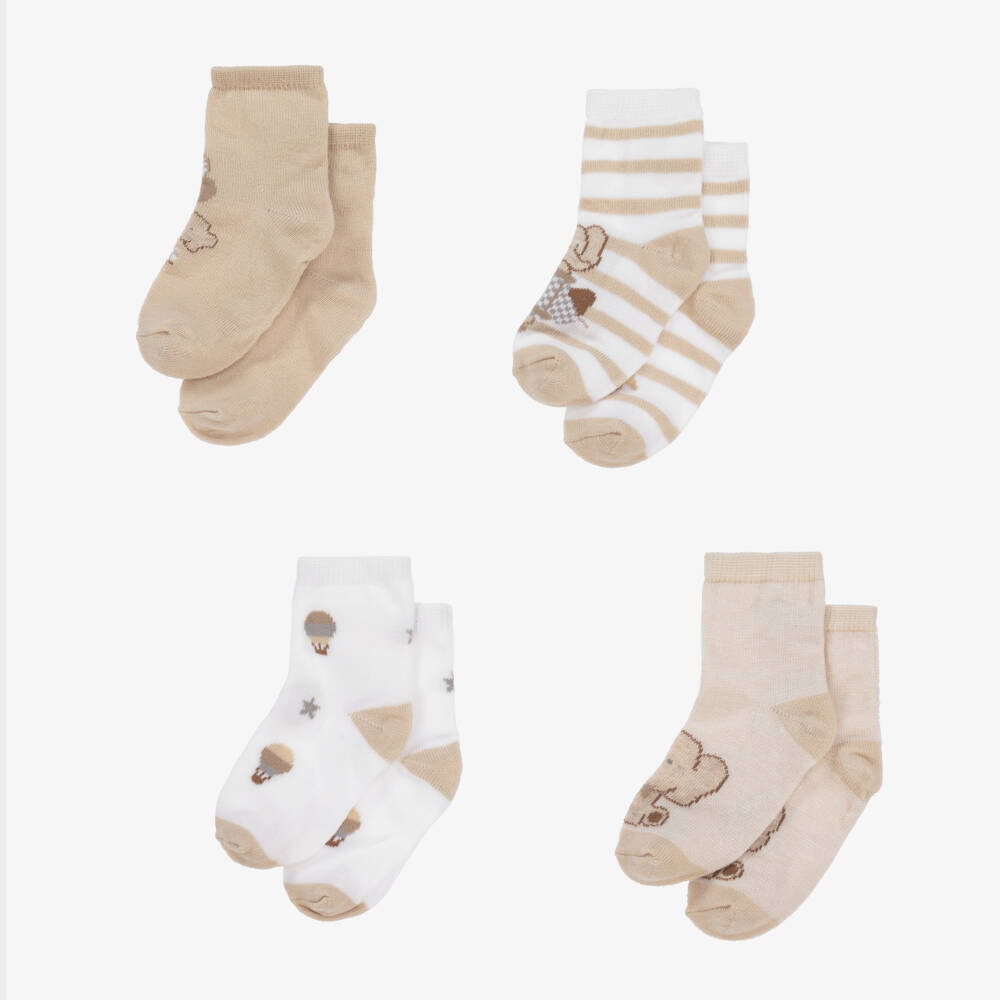 Mayoral Newborn-Baby Beige Cotton Socks (4 Pack) | Childrensalon Outlet