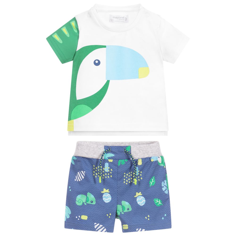 Mayoral Newborn-Baby Blue & White Shorts Set | Childrensalon Outlet