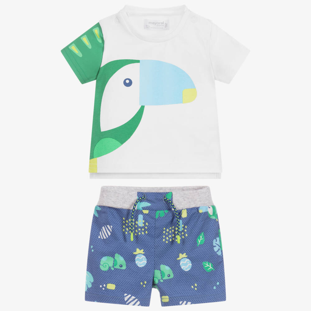 Mayoral Newborn-شورت وتوب قطن لون أزرق وأبيض للأطفال | Childrensalon Outlet