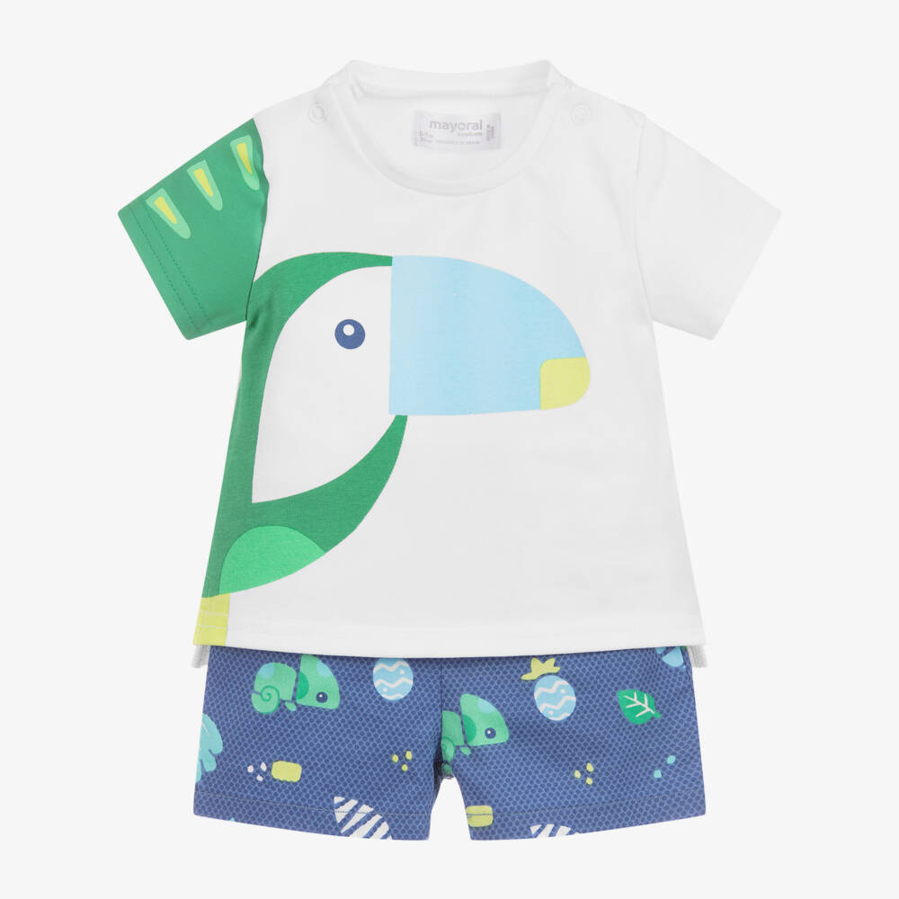 Mayoral Newborn-شورت وتوب قطن لون أزرق وأبيض للأطفال | Childrensalon Outlet