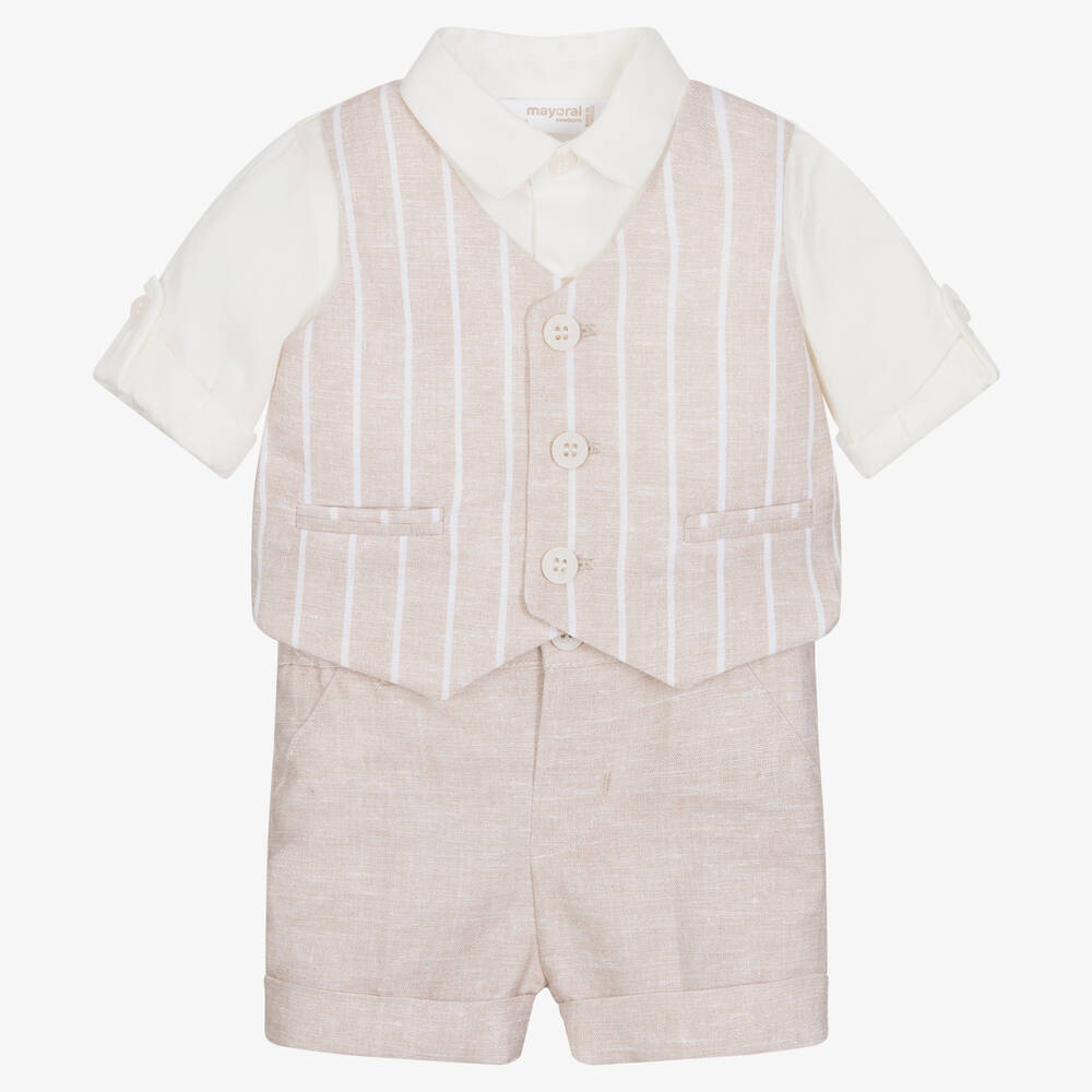 Mayoral - Baby Boys Beige Cotton & Linen Shorts Set | Childrensalon