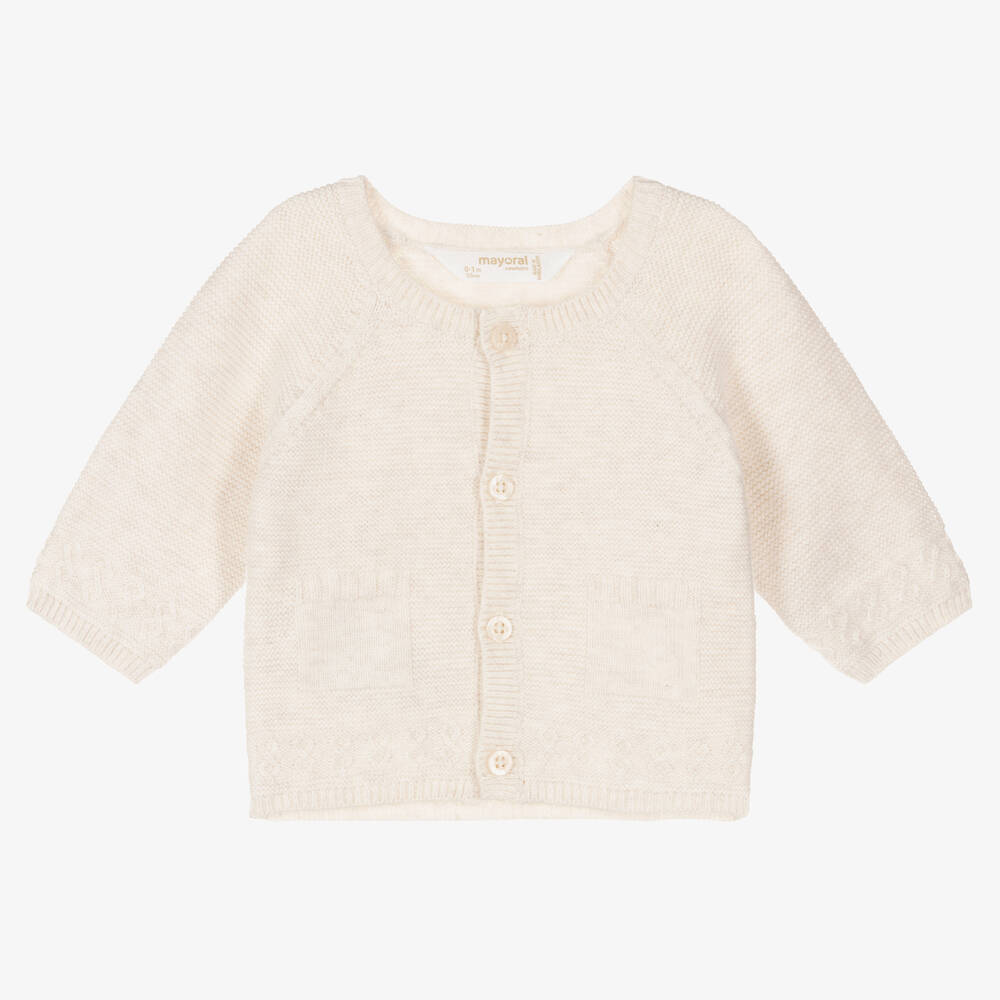Baby Boys Beige Cotton Wool Knit Cardigan