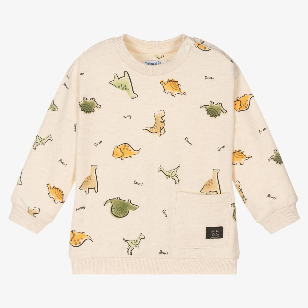 Mayoral - Baby Boys Beige Dinosaur Sweatshirt | Childrensalon
