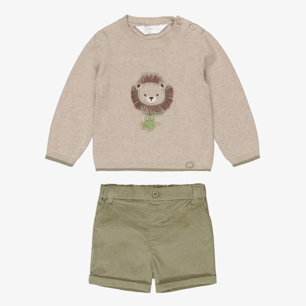Mayoral Newborn-Baby Boys Beige & Green Corduory Shorts Set | Childrensalon Outlet