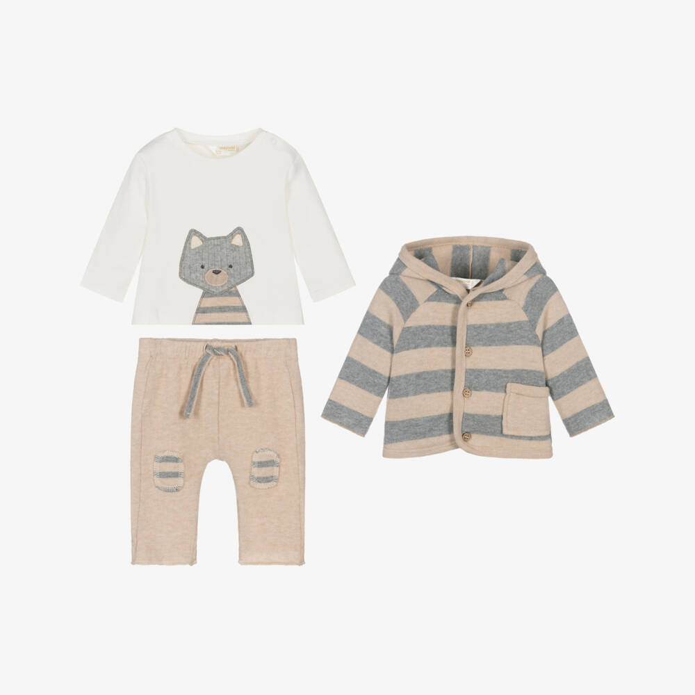 Mayoral Newborn-Baby Boys Beige & Grey Fox Trouser Set | Childrensalon Outlet
