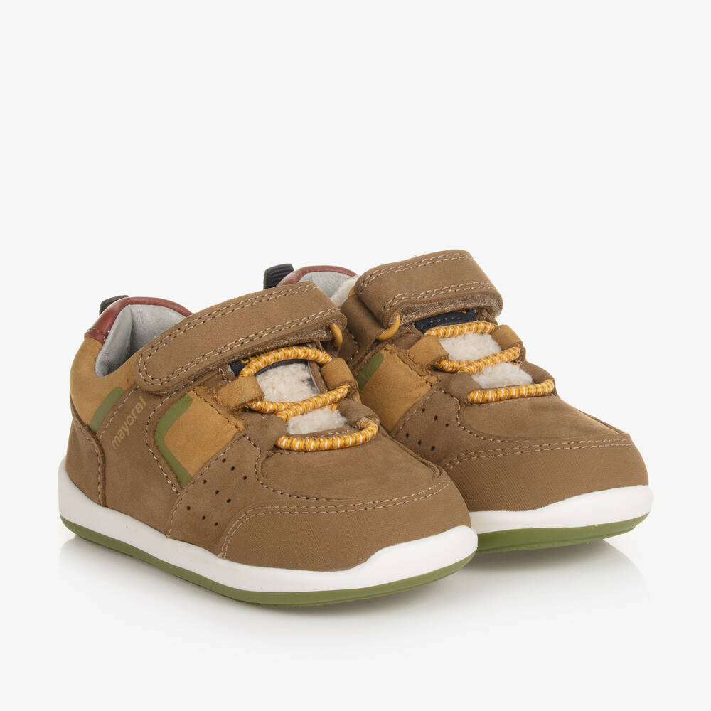 Mayoral - Baby Boys Beige Leather First Walker Trainers | Childrensalon