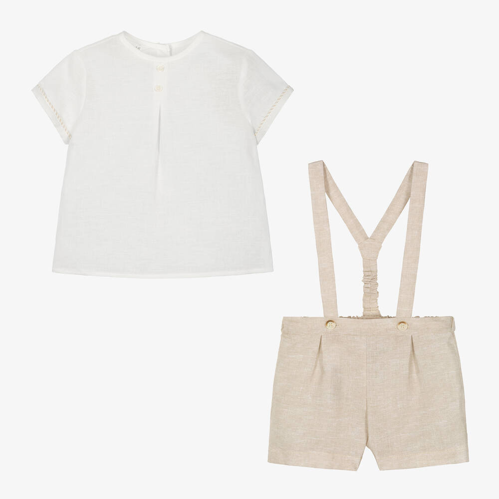 Mayoral Newborn-Baby Boys Beige Linen & Cotton Shorts Set | Childrensalon Outlet