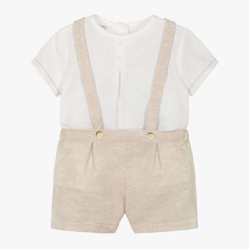 Mayoral Newborn-Baby Boys Beige Linen & Cotton Shorts Set | Childrensalon Outlet