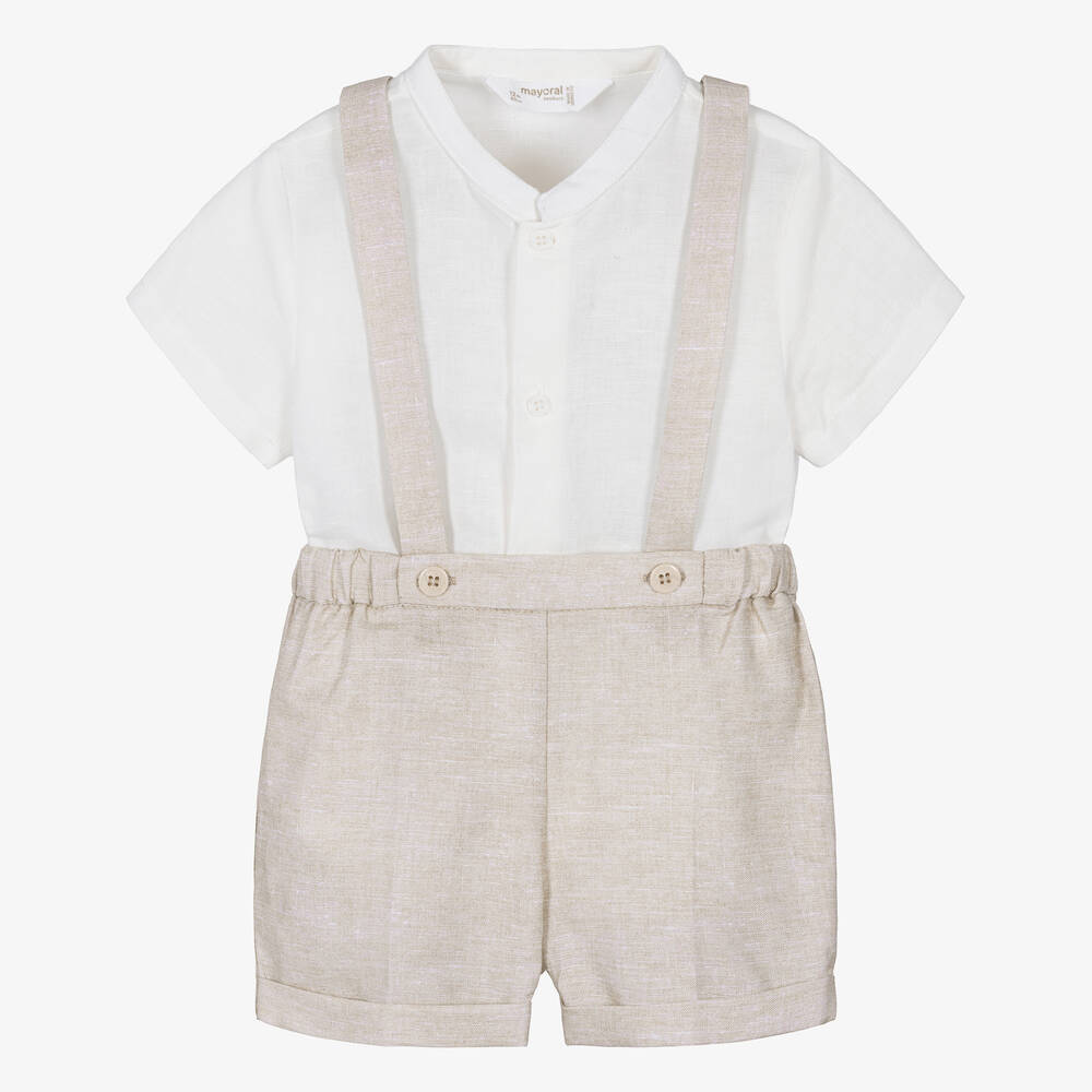 Mayoral - Baby Boys Beige Linen Shorts Set | Childrensalon