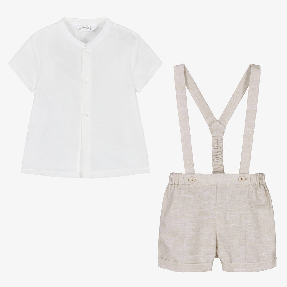 Mayoral Baby Boys Beige Linen Shorts Set Childrensalon Outlet