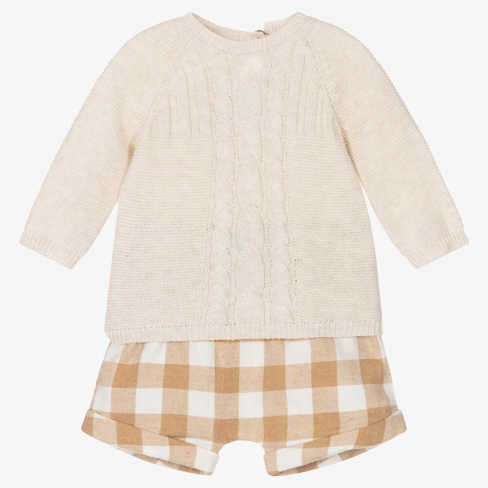 Mayoral Newborn - Комплект с бежевыми шортами для малышей | Childrensalon