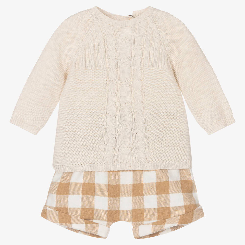 Mayoral Newborn-طقم شورت قطن مستدام لون بيج للمواليد | Childrensalon Outlet
