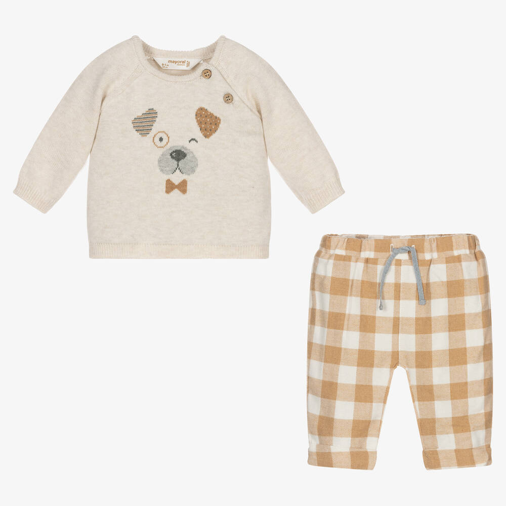 مايورال Newborn-طقم بنطلون قطن مستدام لون بيج للمواليد | Childrensalon Outlet