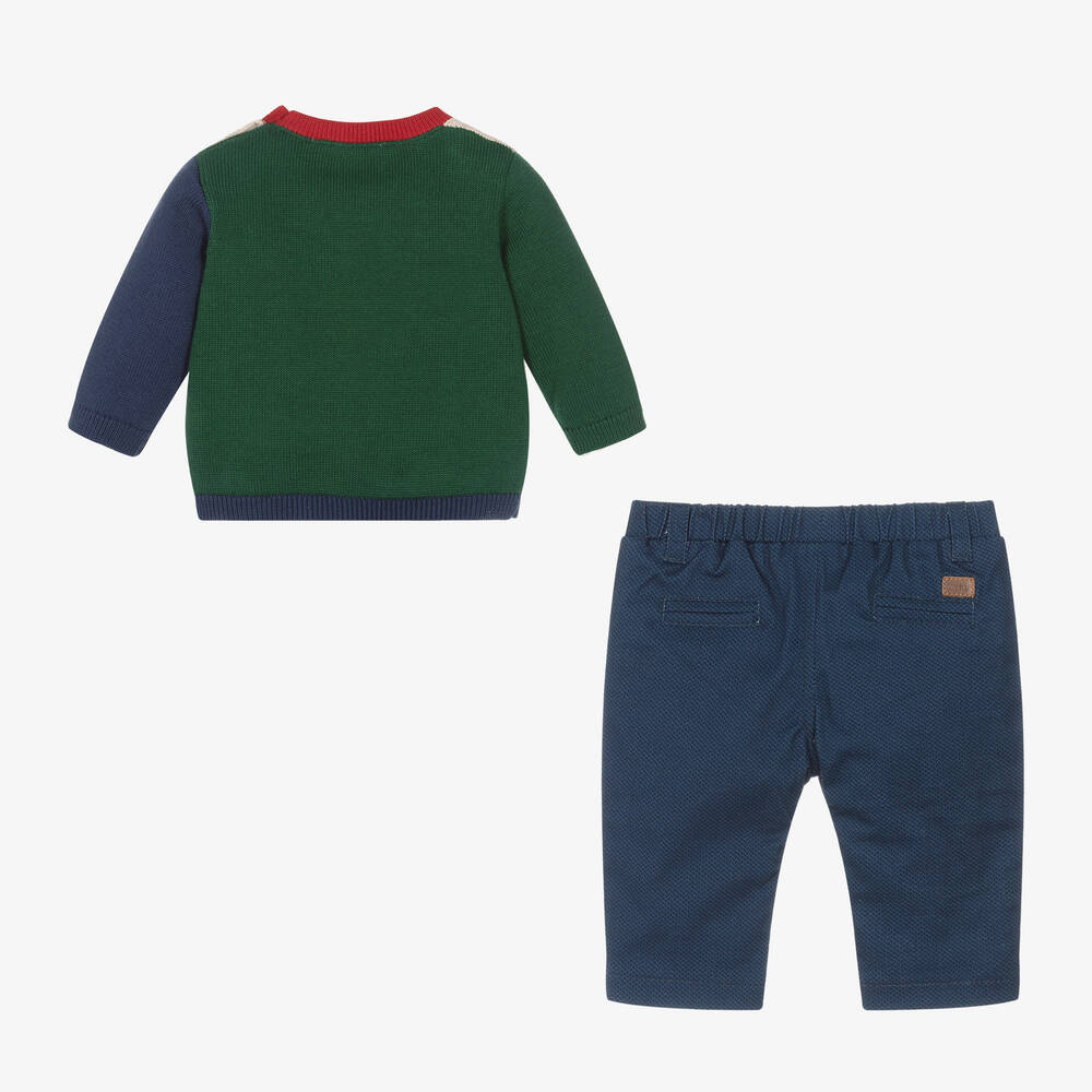 مايورال-طقم بنطلون قطن مستدام محبوك كحلي وبيج للمواليد | Childrensalon Outlet