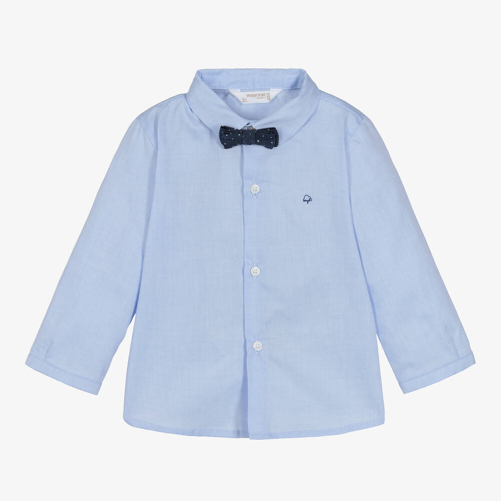Mayoral - Chemise bleue en coton à nœud bébé | Childrensalon