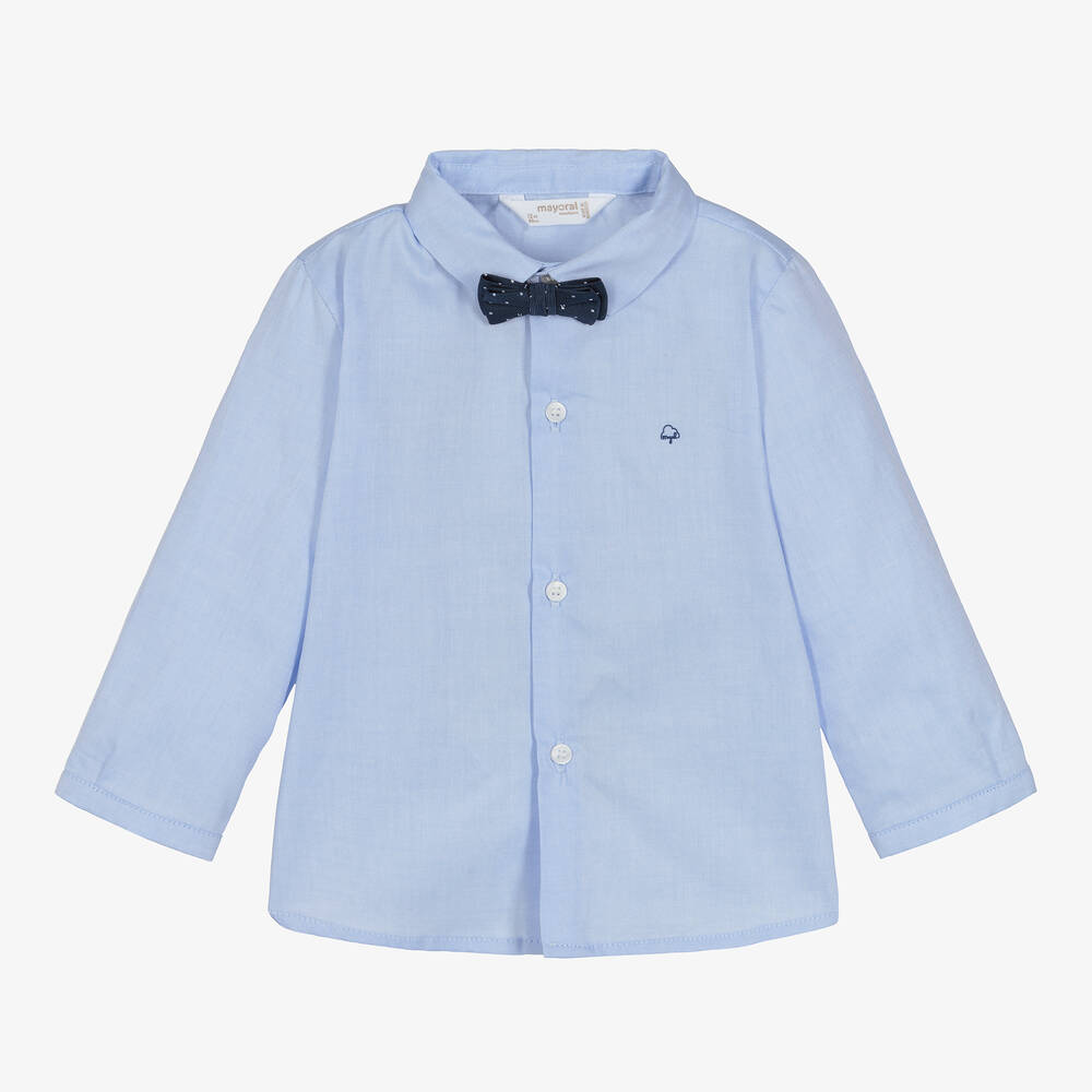 Mayoral-Baby Boys Blue Cotton Bow-Tie Shirt | Childrensalon Outlet