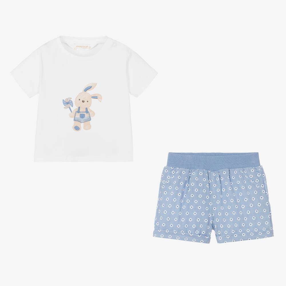 Mayoral Newborn-طقم شورت قطن لون أزرق للمواليد | Childrensalon Outlet
