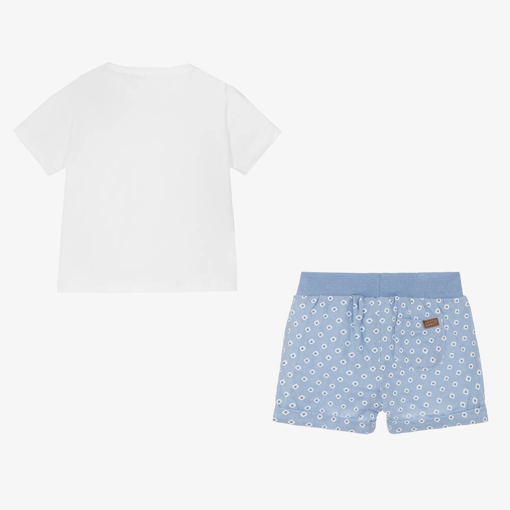 Mayoral Newborn - Baby Boys Blue Cotton Bunny Shorts Set
