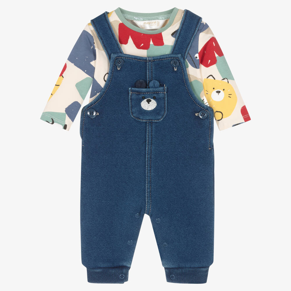 Mayoral - Baby Boys Blue Cotton Dungaree Set | Childrensalon