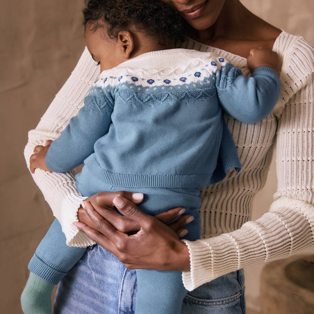 Mayoral Newborn-Baby Boys Blue Cotton Knit Cardigan & Trouser Set | Childrensalon Outlet