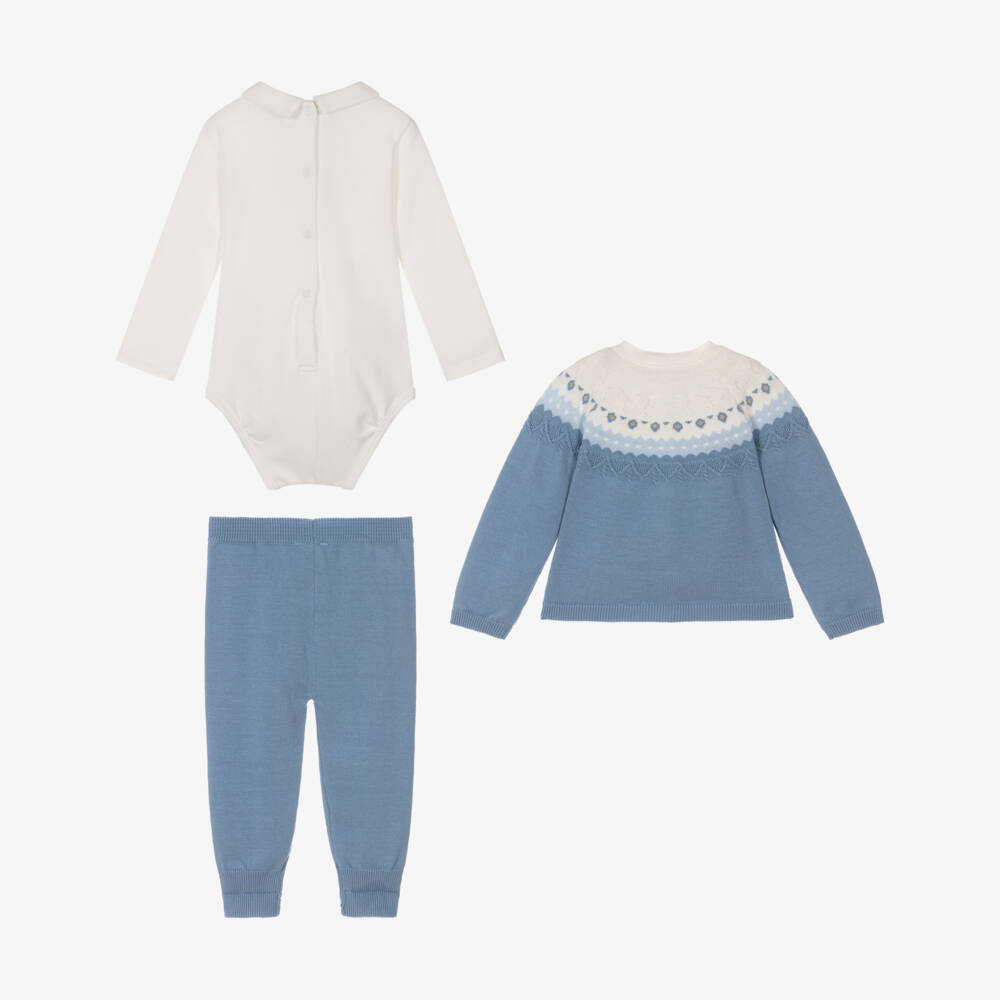 Mayoral Newborn-Baby Boys Blue Cotton Knit Cardigan & Trouser Set | Childrensalon Outlet
