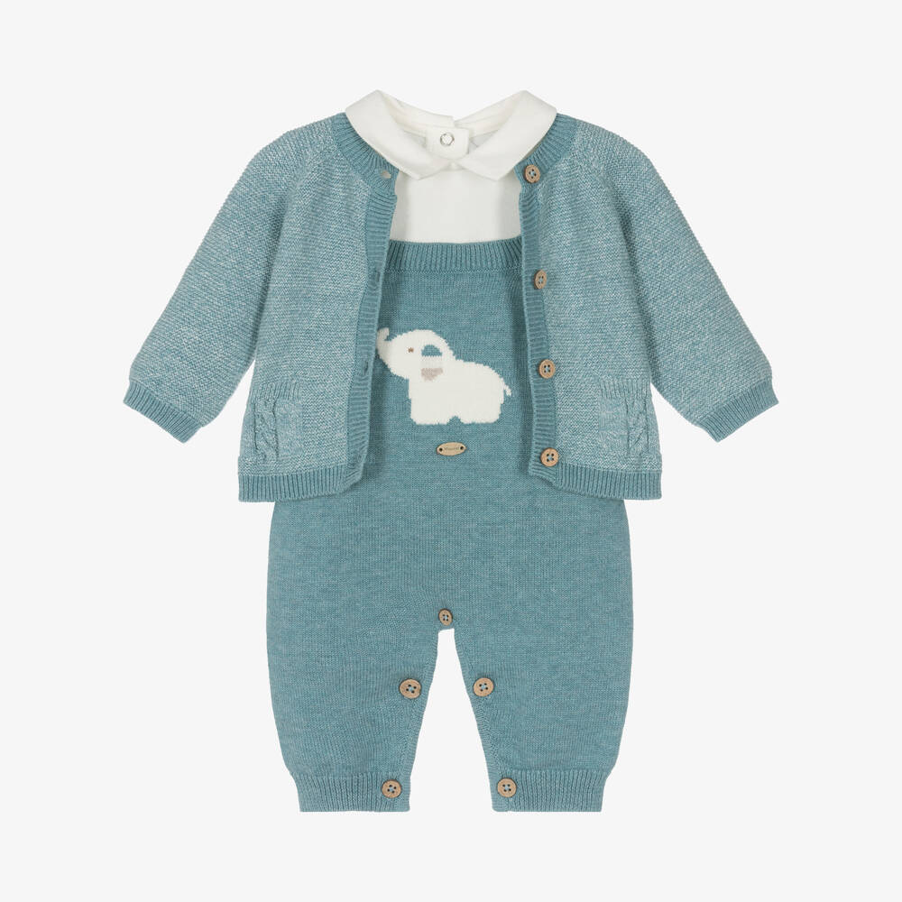 Mayoral Newborn-Baby Boys Blue Cotton Knit Dungaree Set | Childrensalon Outlet