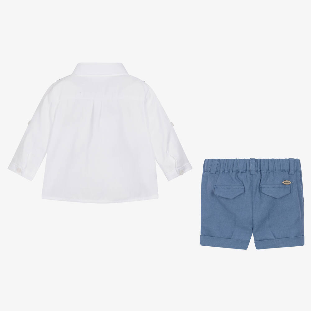 Mayoral-Рубашка и синие шорты из хлопка и льна | Childrensalon Outlet